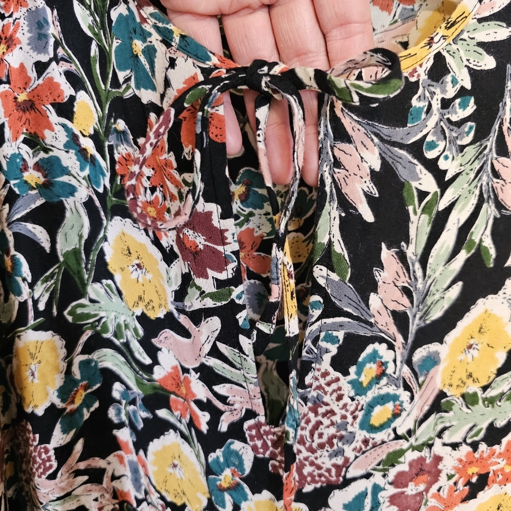 Natural Life L/XL Sage Vneck Maxi Tiered Floral Tassel Tropical Garden Rose Prin - Picture 7 of 11